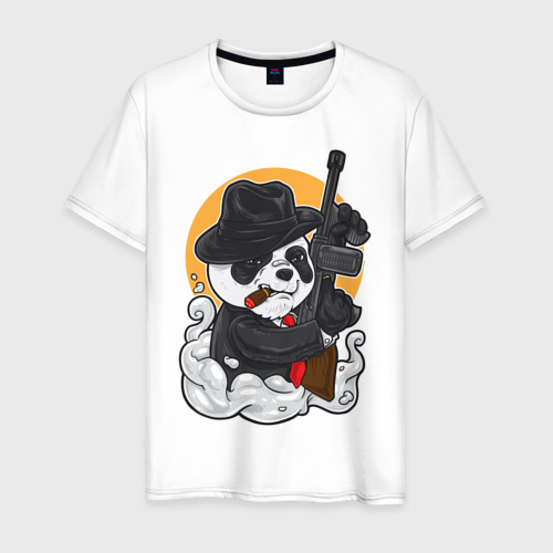 Мужская футболка из хлопка с принтом Panda Gangster with tompson, вид спереди №1