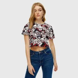 Женская футболка Crop-top 3D Helltaker girls pattern