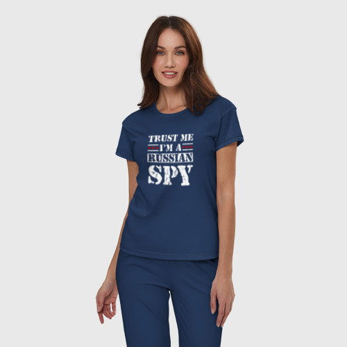 Женская пижама хлопок Trust me i'm a Russian Spy, цвет темно-синий - фото 3
