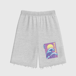 Женские шорты oversize футер хлопок Большая волна. Неоновая гравюра