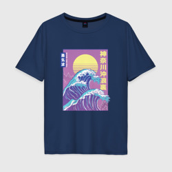 Большая волна. Неоновая гравюра – Мужская футболка хлопок Oversize с принтом купить со скидкой в -16%