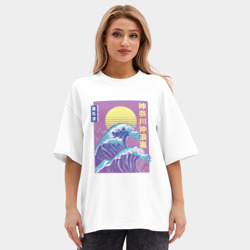 Женская футболка Oversize хлопок premium Большая волна. Неоновая гравюра - фото 2