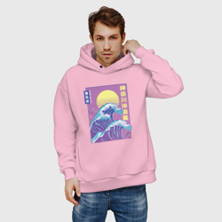 Мужское худи Oversize хлопок Большая волна. Неоновая гравюра - фото 2