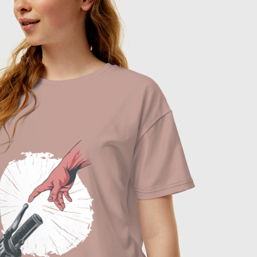 Женская футболка хлопок Oversize Сотворение Адама - Мотоцикл, цвет пыльно-розовый - фото 3
