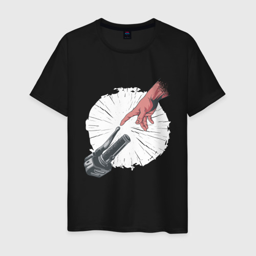 Мужская футболка хлопок Сотворение Адама - Мотоцикл, цвет черный