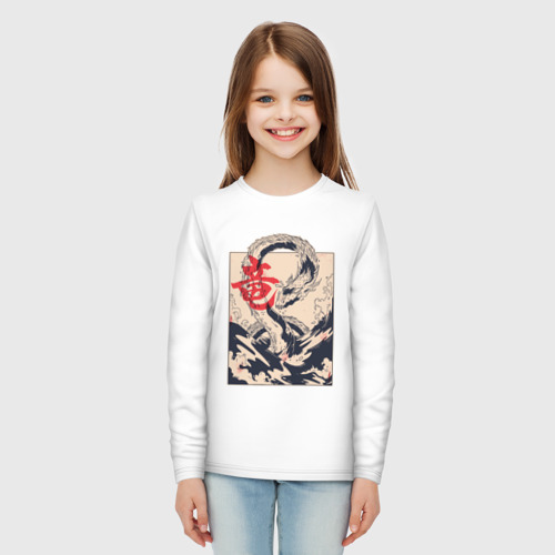 Детский лонгслив хлопок с принтом Морской дракон, вид сбоку #3