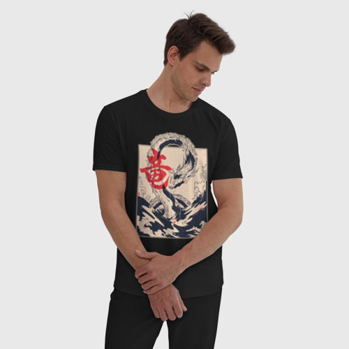 Мужская пижама хлопок Морской дракон, цвет черный - фото 3