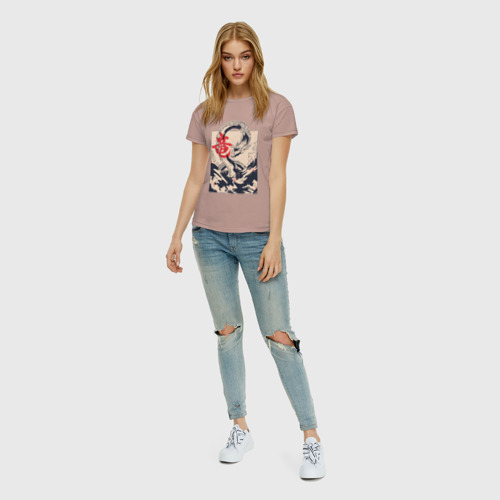 Женская футболка хлопок с принтом Морской дракон, вид сбоку #3