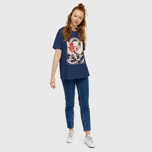 Женская футболка хлопок Oversize с принтом Морской дракон, вид сбоку #3
