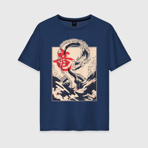 Женская футболка хлопок Oversize с принтом Морской дракон, вид спереди #2