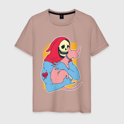 Мужская футболка хлопок Скелетор дежит кота, цвет пыльно-розовый