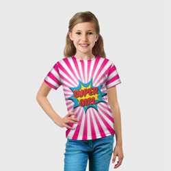 Футболка с принтом Super Girl для ребенка, вид на модели спереди №3. Цвет основы: белый