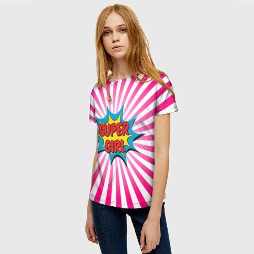 Женская футболка 3D с принтом Super Girl, фото на моделе #1