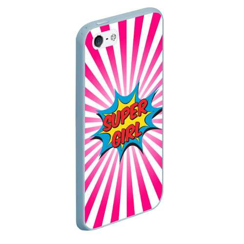 Чехол для iPhone 5/5S матовый Super Girl, цвет голубой - фото 3