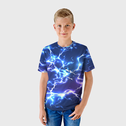 Детская футболка 3D Светящиеся молнии neon flash, цвет 3D печать - фото 3