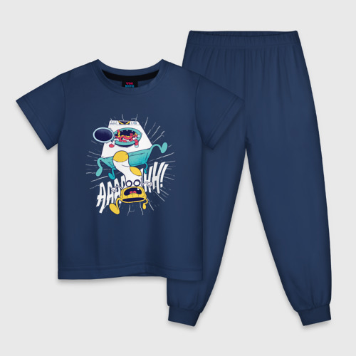 Детская пижама хлопок Стиральная машина мойдодыр, цвет темно-синий
