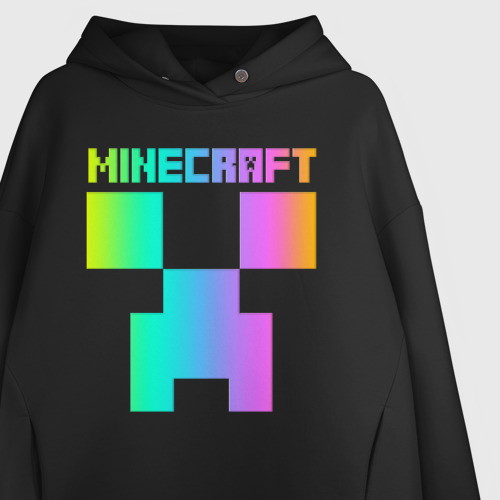 Женское худи Oversize хлопок Minecraft Creeper, цвет черный - фото 3