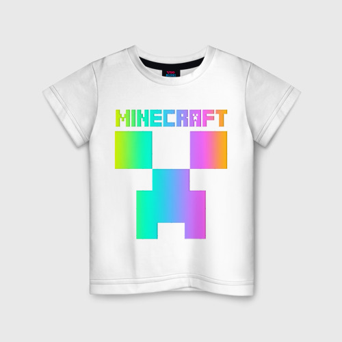 Светящаяся детская футболка с принтом Minecraft Creeper, вид спереди №1