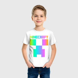 Светящаяся футболка с принтом Minecraft Creeper для любого человека, вид спереди №2. Цвет основы: белый