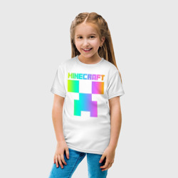 Светящаяся футболка с принтом Minecraft Creeper для любого человека, вид спереди №3. Цвет основы: белый