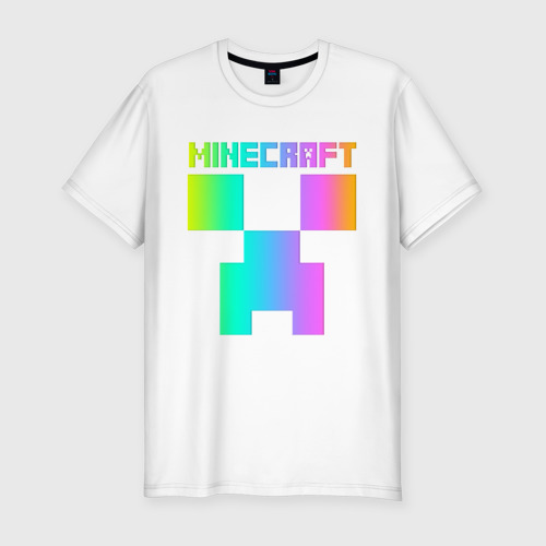 Мужская футболка хлопок Slim Minecraft Creeper, цвет белый