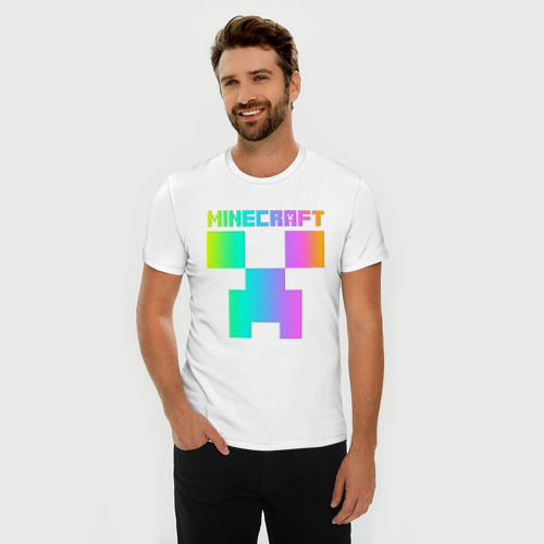 Мужская футболка хлопок Slim Minecraft Creeper, цвет белый - фото 3