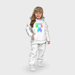 Костюм с принтом Minecraft Creeper для ребенка, вид на модели спереди №4. Цвет основы: белый