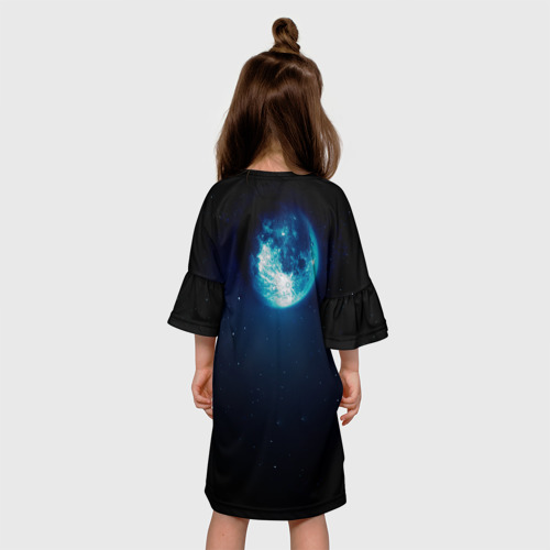 Детское платье 3D с принтом Кот силуэт луна ночь звезды, вид сзади #2