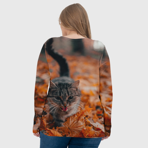 Женский лонгслив 3D Мяукающий кот осенние листья, цвет 3D печать - фото 7