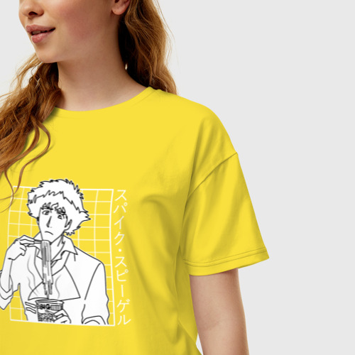 Женская футболка хлопок Oversize Спайк Шпигель Cowboy Bebop, цвет желтый - фото 3