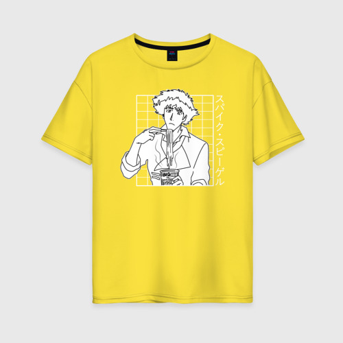 Женская футболка хлопок Oversize Спайк Шпигель Cowboy Bebop, цвет желтый