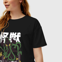 Женская футболка хлопок Oversize Японский Ктулху - фото 2