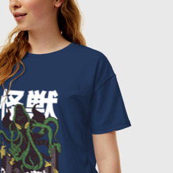 Женская футболка хлопок Oversize Японский Ктулху - фото 2