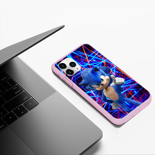 Чехол для iPhone 11 Pro Max матовый Sonic тычет пальцем, цвет розовый - фото 5