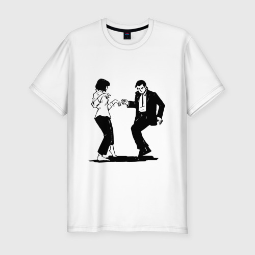 Мужская приталенная футболка из хлопка с принтом Грязные танцы Винсента и Мии Уоллес - Криминальное чтиво, вид спереди №1