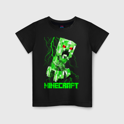 Детская футболка хлопок Minecraft Creeper, цвет черный