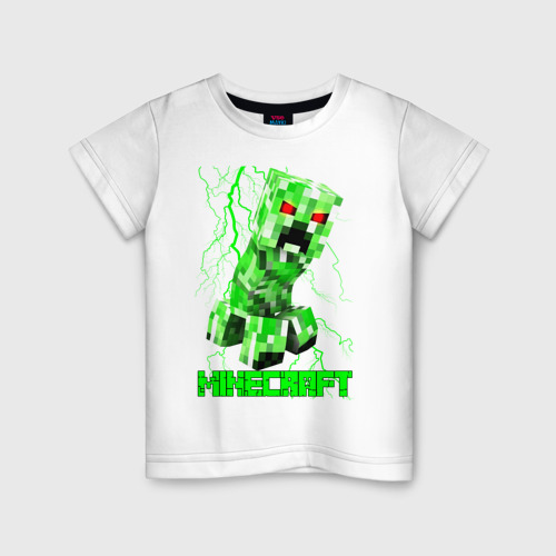 Детская футболка из хлопка с принтом Minecraft Creeper, вид спереди №1