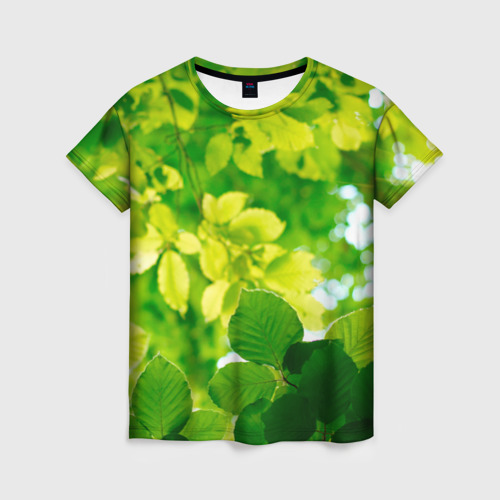 Женская футболка 3D с принтом Листья, вид спереди #2
