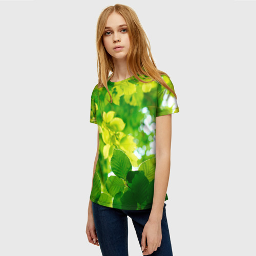 Женская футболка 3D с принтом Листья, фото на моделе #1