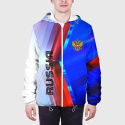 Куртка с принтом Russia sport для мужчины, вид на модели спереди №3. Цвет основы: белый