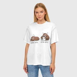 Женская футболка oversize 3D Ленивец Coffee - фото 2