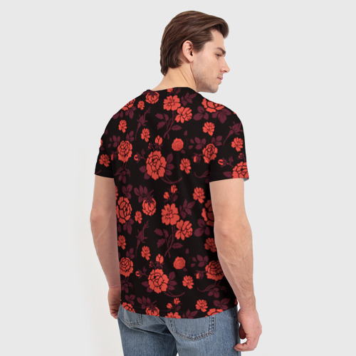 Мужская футболка 3D с принтом Самурай в розах, вид сзади #2