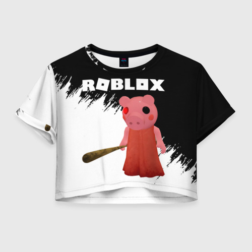 Женская футболка Crop-top 3D Roblox piggy/Свинка Пигги., цвет 3D печать