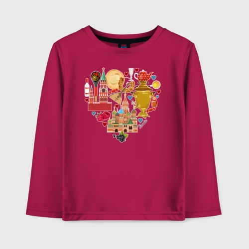 Детский лонгслив хлопок с принтом LOVE RUSSIA, вид спереди #2