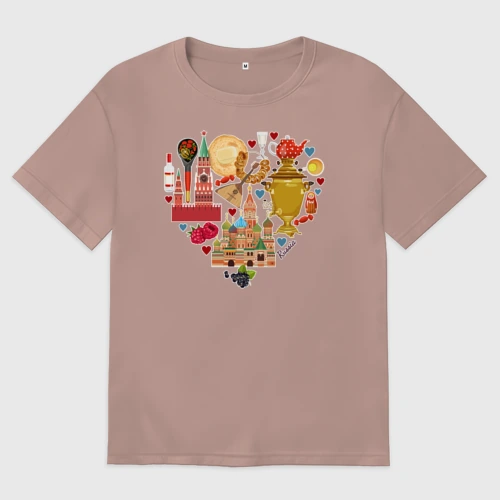 Женская футболка хлопок Oversize с принтом LOVE RUSSIA, вид спереди #2