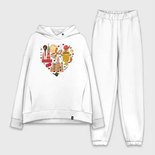 Женский костюм хлопок Oversize с принтом LOVE RUSSIA, вид спереди #2