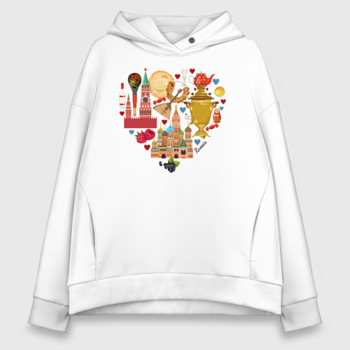 Женское худи Oversize хлопок LOVE RUSSIA, цвет белый