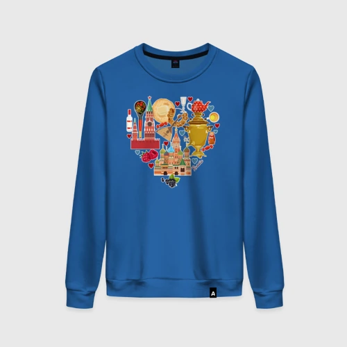 Женский свитшот хлопок с принтом LOVE RUSSIA, вид спереди #2