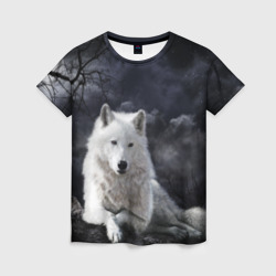 Женская футболка 3D Белый волкd