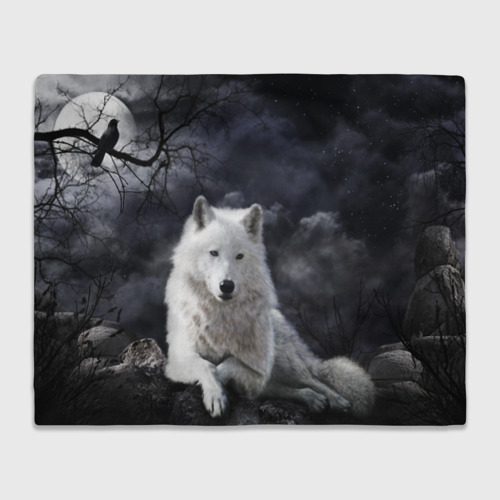 Плед 3D Белый волкd, цвет 3D (велсофт)